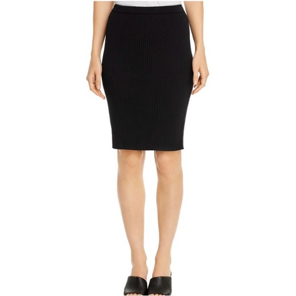 EILEEN FISHER NWT Black Merino Wool Crepe Ribbed Pencil K/L Skirt -size XXS - Picture 1 of 11